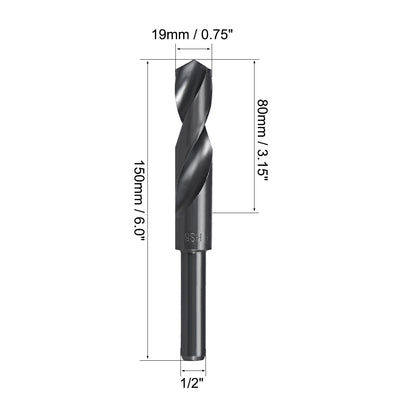 Harfington Uxcell Reduced Shank Drill Bit 19mm HSS 6542 Black Oxide with 1/2 Inch Straight Shank