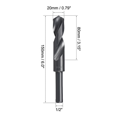 Harfington Uxcell Reduced Shank Drill Bit 20mm HSS 6542 Black Oxide with 1/2 Inch Straight Shank