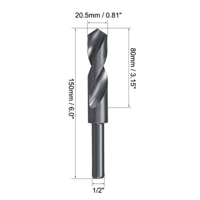 Harfington Uxcell Reduced Shank Drill Bit 20.5mm HSS 6542 Black Oxide with 1/2 Inch Straight Shank