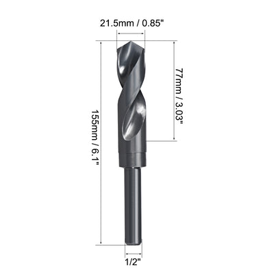 Harfington Uxcell Reduced Shank Drill Bit 21.5mm HSS 6542 Black Oxide with 1/2 Inch Straight Shank