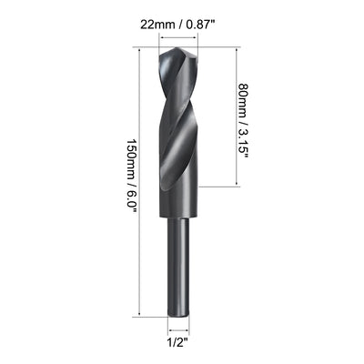 Harfington Uxcell Reduced Shank Drill Bit 22mm HSS 6542 Black Oxide with 1/2 Inch Straight Shank