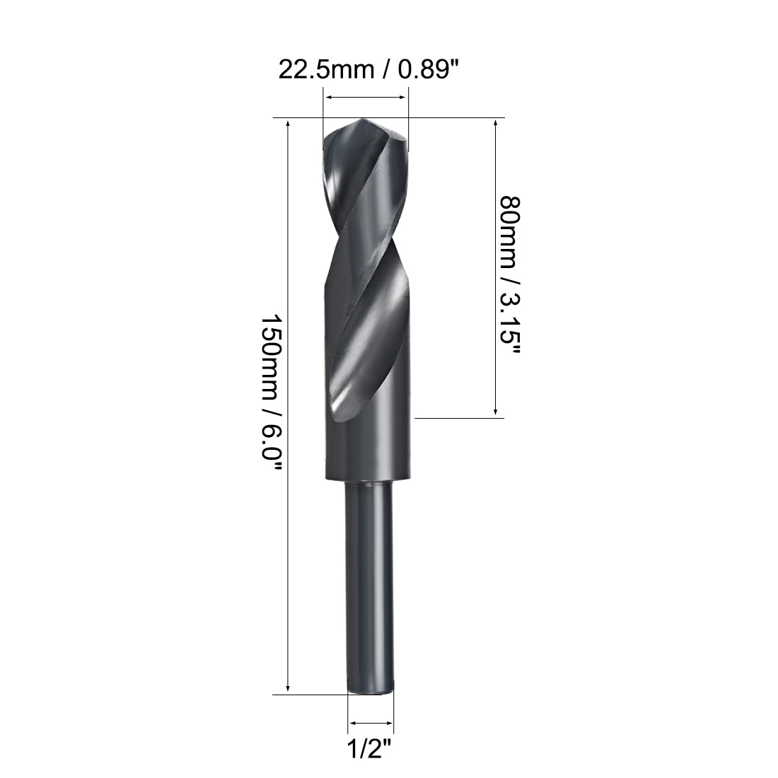 uxcell Uxcell Reduced Shank Drill Bit 22.5mm HSS 6542 Black Oxide with 1/2 Inch Straight Shank