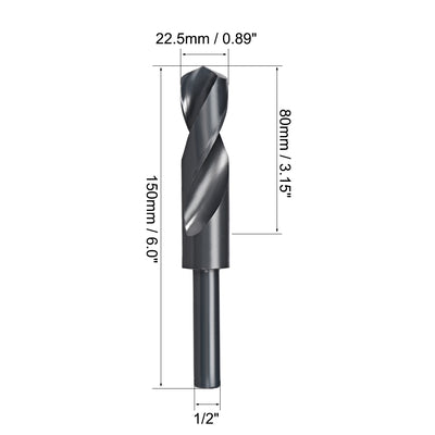 Harfington Uxcell Reduced Shank Drill Bit 22.5mm HSS 6542 Black Oxide with 1/2 Inch Straight Shank