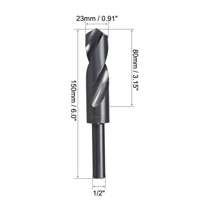 Harfington Uxcell Reduced Shank Drill Bit 23mm HSS 6542 Black Oxide with 1/2 Inch Straight Shank
