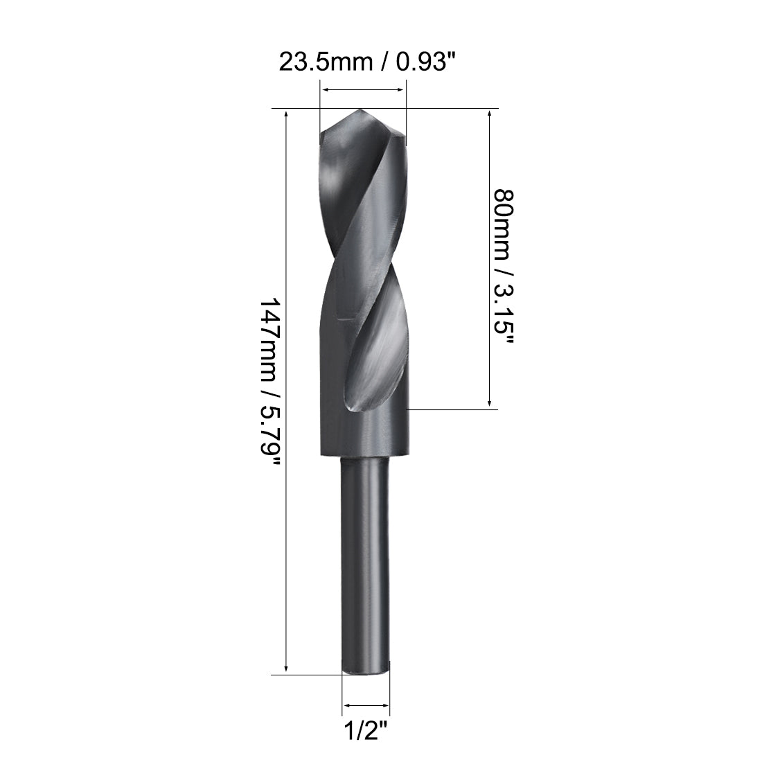 uxcell Uxcell Reduced Shank Drill Bit 23.5mm HSS 6542 Black Oxide with 1/2 Inch Straight Shank