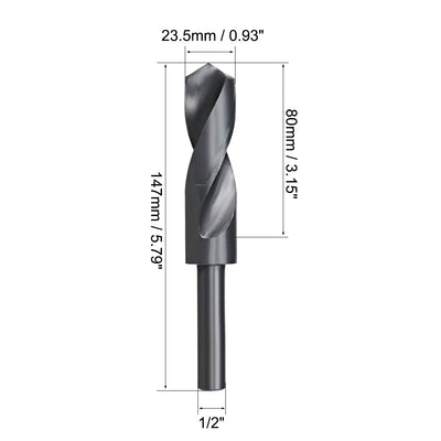 Harfington Uxcell Reduced Shank Drill Bit 23.5mm HSS 6542 Black Oxide with 1/2 Inch Straight Shank