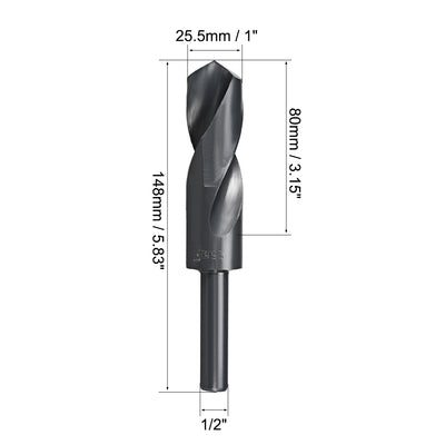 Harfington Uxcell Reduced Shank Drill Bit 25.5mm HSS 6542 Black Oxide with 1/2 Inch Straight Shank