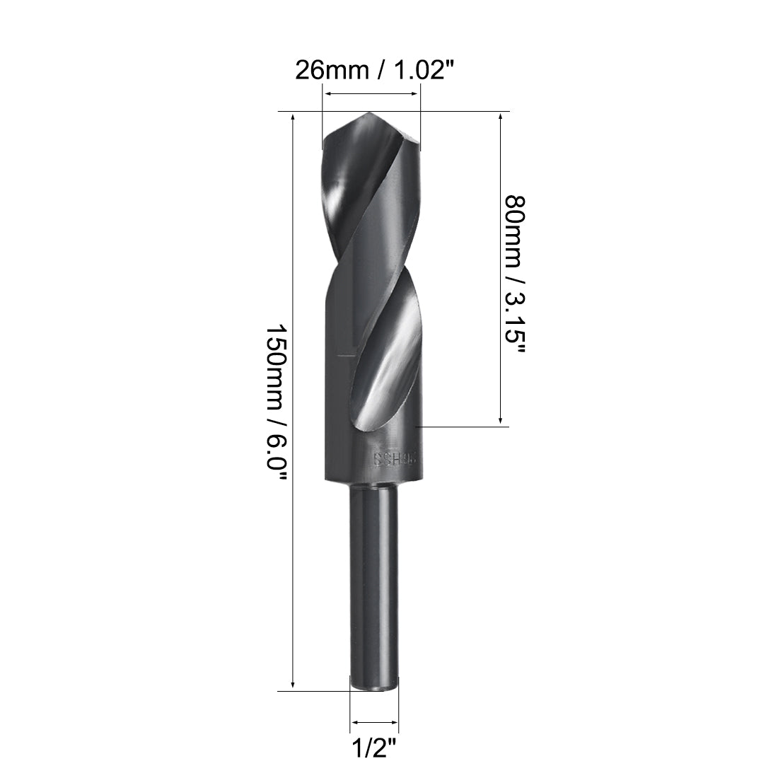 uxcell Uxcell Reduced Shank Drill Bit 26mm HSS 6542 Black Oxide with 1/2 Inch Straight Shank