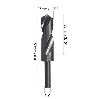 Harfington Uxcell Reduced Shank Drill Bit 26mm HSS 6542 Black Oxide with 1/2 Inch Straight Shank
