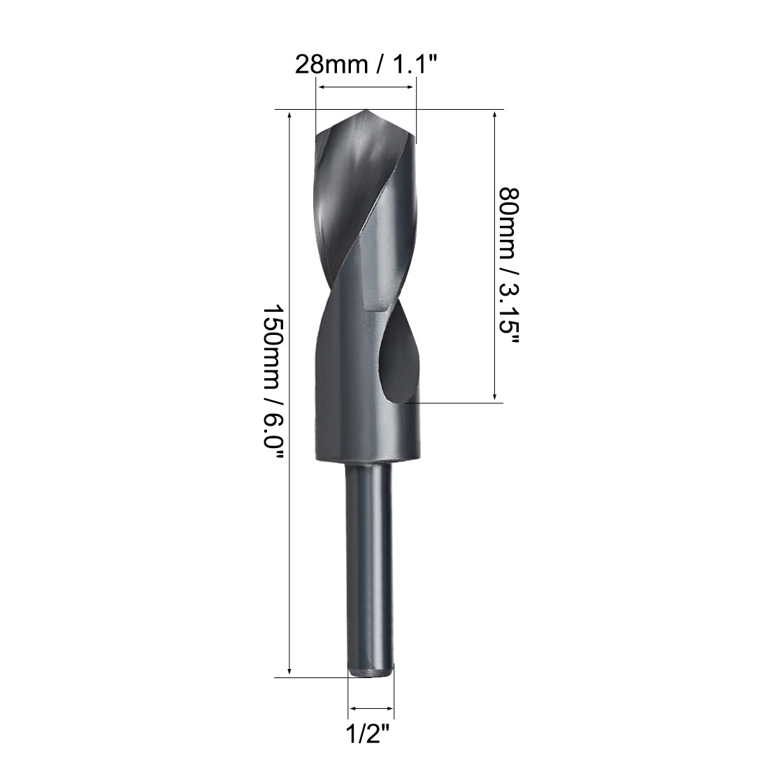 uxcell Uxcell Reduced Shank Drill Bit 28mm HSS 6542 Black Oxide with 1/2 Inch Straight Shank