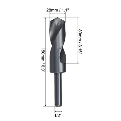 Harfington Uxcell Reduced Shank Drill Bit 28mm HSS 6542 Black Oxide with 1/2 Inch Straight Shank