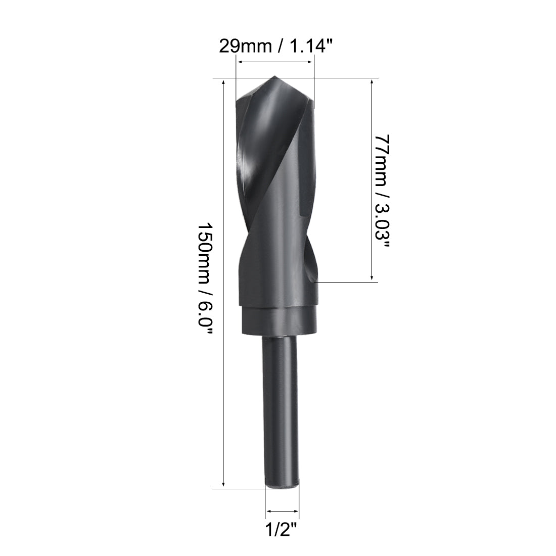 uxcell Uxcell Reduced Shank Drill Bit 29mm HSS 6542 Black Oxide with 1/2 Inch Straight Shank