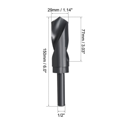 Harfington Uxcell Reduced Shank Drill Bit 29mm HSS 6542 Black Oxide with 1/2 Inch Straight Shank