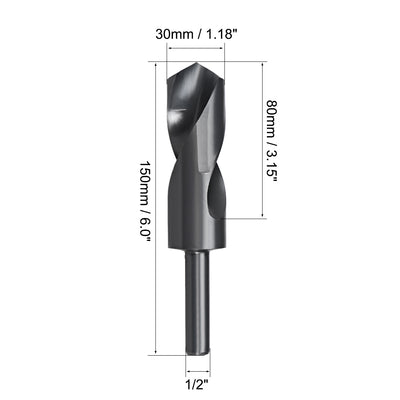 Harfington Uxcell Reduced Shank Drill Bit 30mm HSS 6542 Black Oxide with 1/2 Inch Straight Shank
