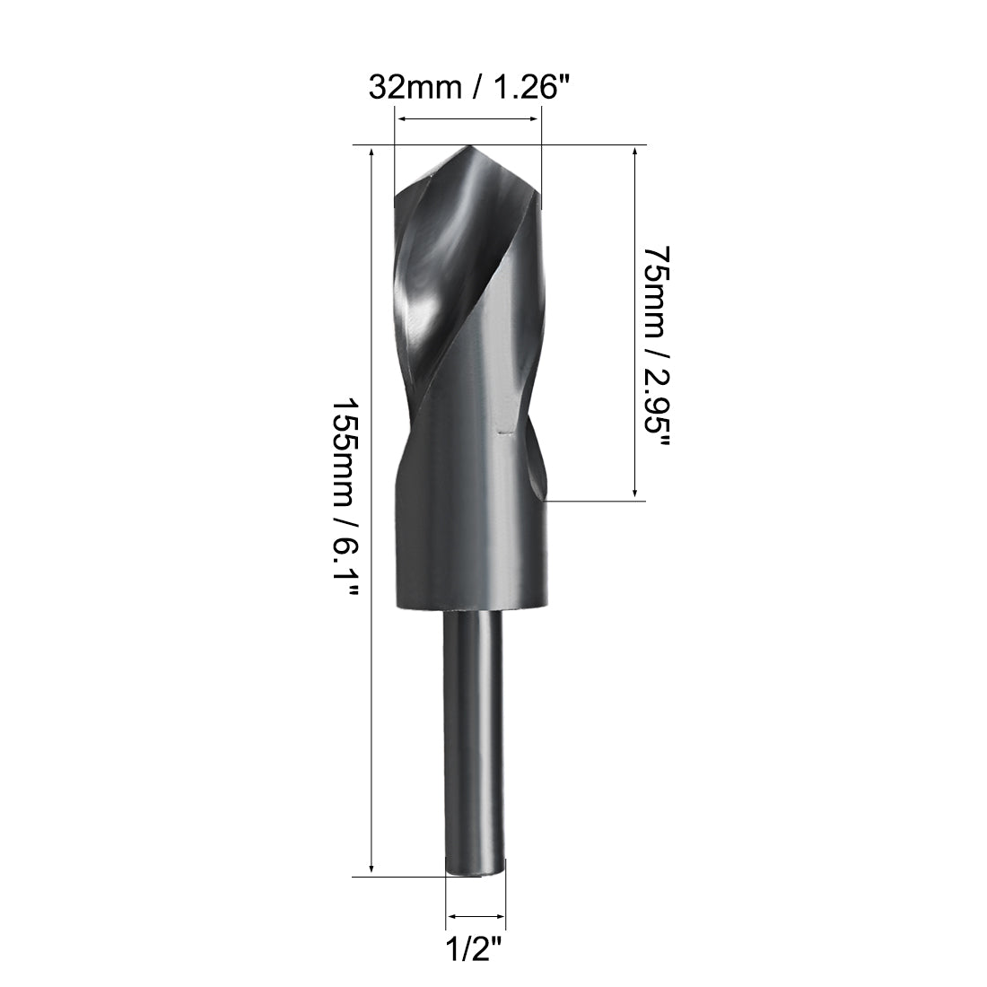 uxcell Uxcell Reduced Shank Drill Bit 32mm HSS 6542 Black Oxide with 1/2 Inch Straight Shank