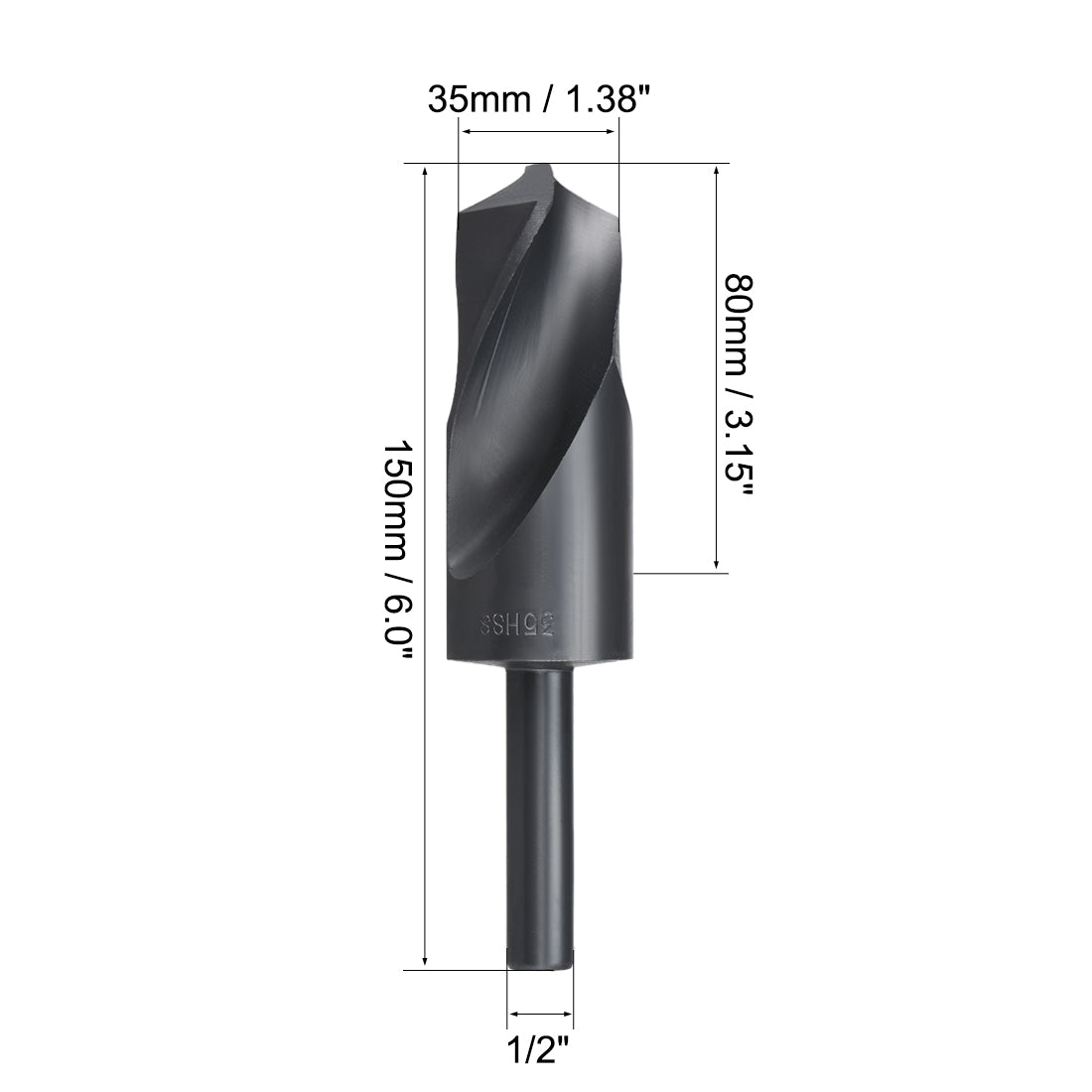 uxcell Uxcell Reduced Shank Drill Bit 35mm HSS 6542 Black Oxide with 1/2 Inch Straight Shank