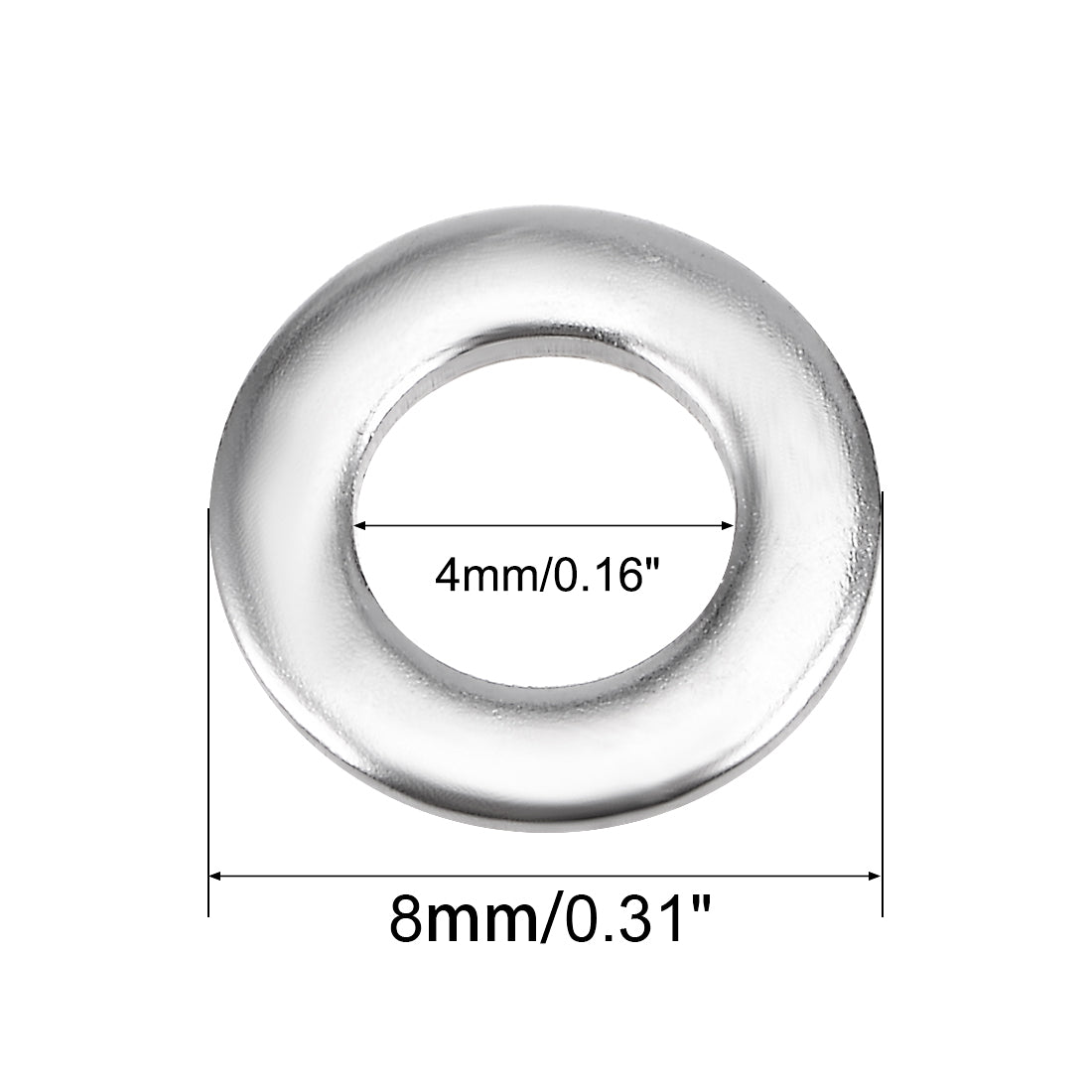 uxcell Uxcell 200Pcs 4mm x 8mm x 0.8mm 304 Stainless Steel Flat Washer for Screw Bolt
