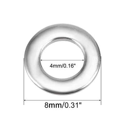 Harfington Uxcell 200Pcs 4mm x 8mm x 0.8mm 304 Stainless Steel Flat Washer for Screw Bolt