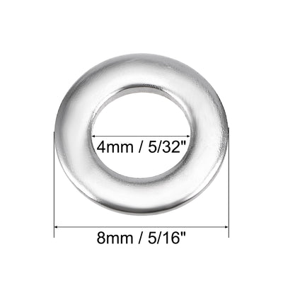 Harfington Uxcell 50 Pcs 4mm x 8mm x 0.9mm 304 Stainless Steel Flat Washer for Screw Bolt
