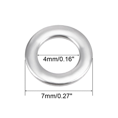 Harfington Uxcell 100 Pcs 7mm x 4mm x 0.8mm 304 Stainless Steel Flat Washer for Screw Bolt