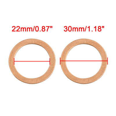 Harfington 10 Pcs 22mm Inner Diameter Copper Washers Parts Flat Gasket Fitting Rings