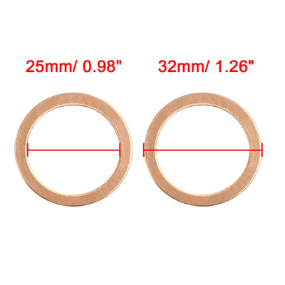 Harfington 20 Pcs 25mm Inner Dia Copper Washers Flat Sealing Gasket Rings for Car