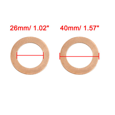 Harfington 10pcs 26mm Inner Diameter Copper Washers Flat Sealing Gaskets Ring