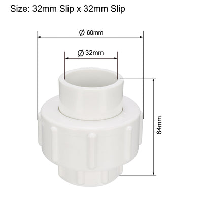 Harfington Uxcell 32mm x 32mm Slip PVC Pipe Fitting Union Solvent Socket Quick Connector