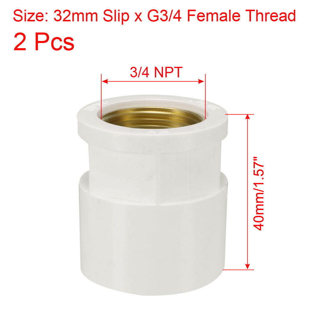 uxcell Uxcell 32mm Slip x 3/4 NPT Female Brass Thread PVC Pipe Fitting Adapter 2 Pcs