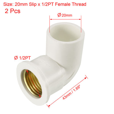 Harfington Uxcell 20mm Slip x 1/2PT Female Thread 90 Degree PVC Pipe Fitting Elbow 2 Pcs
