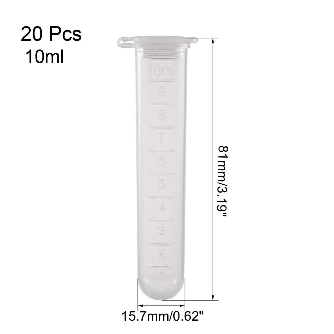 uxcell Uxcell 20 Pcs 10ml Plastic Centrifuge Tubes with Attached Cap, Round Bottom, Graduated Marks