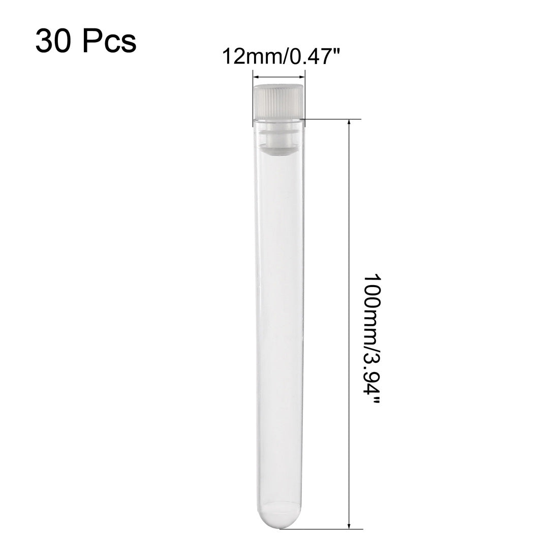 uxcell Uxcell 30 Pcs Centrifuge Test Tubes Round Bottom Polystyrene with White Cap 12 x 100mm