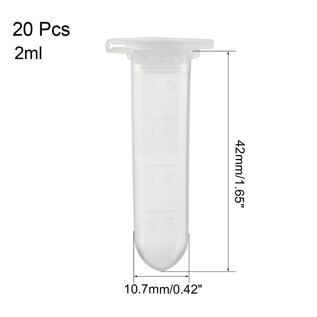 uxcell Uxcell 20 Pcs 2ml Plastic Centrifuge Tubes with Attached Cap, Round Bottom, Graduated Marks