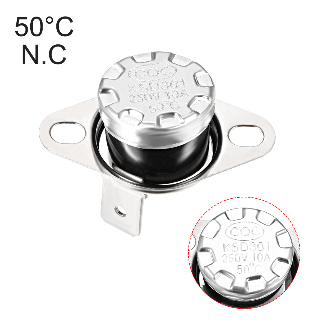 uxcell Uxcell Temperature Control Switch , Thermostat KSD301 50°C , 10A , Normally Closed N.C 6.3mm Pin 2pcs