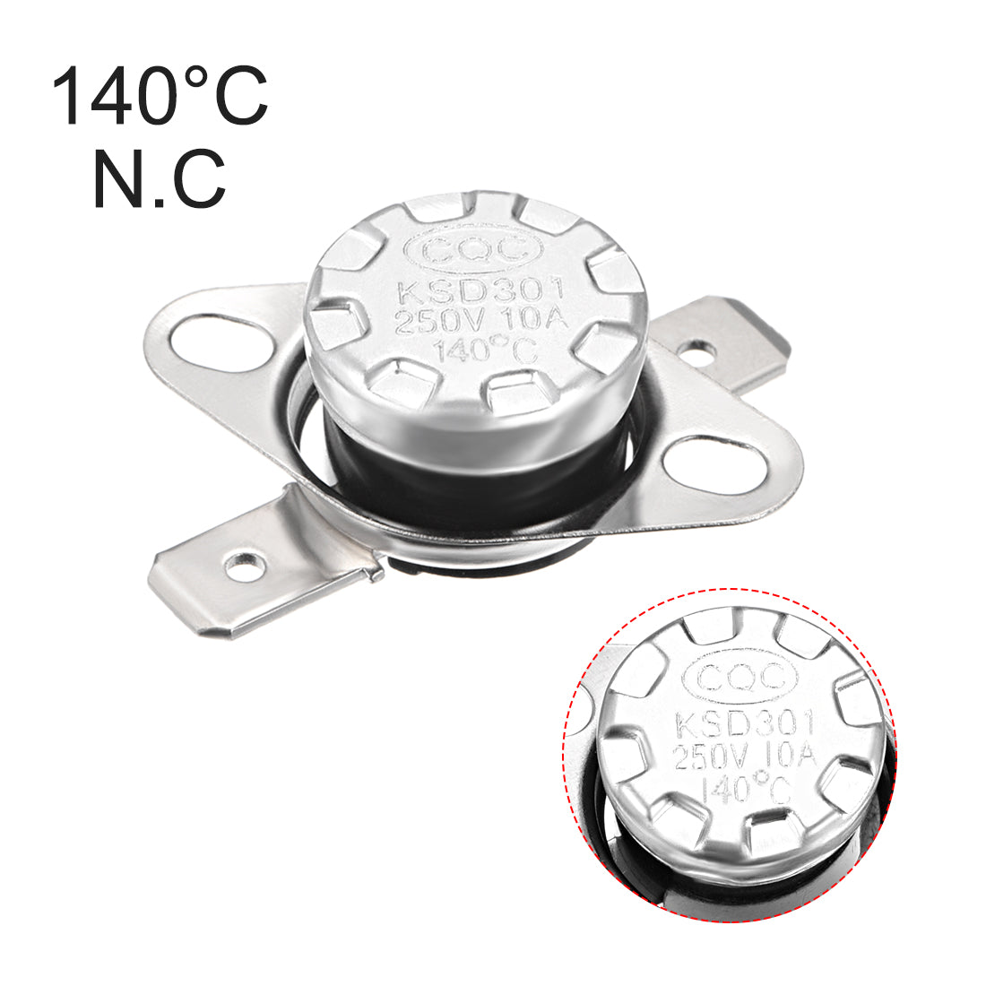 uxcell Uxcell Temperature Control Switch , Thermostat KSD301 140°C , 10A , Normally Closed N.C 6.3mm Pin 2pcs