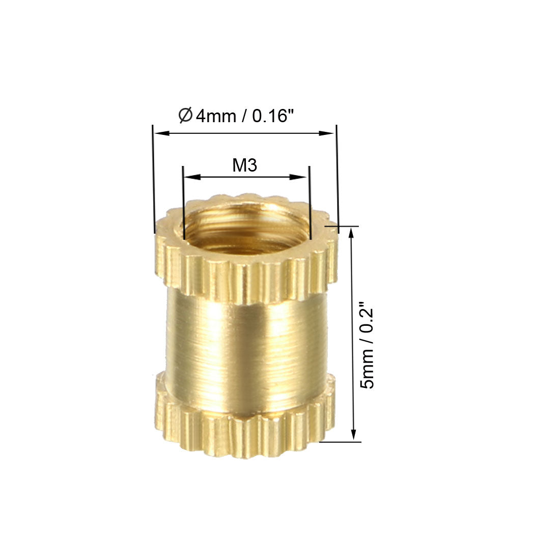 uxcell Uxcell M3 x 5mm(L) x 4mm(OD) Female Thread Brass Knurled Threaded Insert Embedment Nuts, 40 Pcs