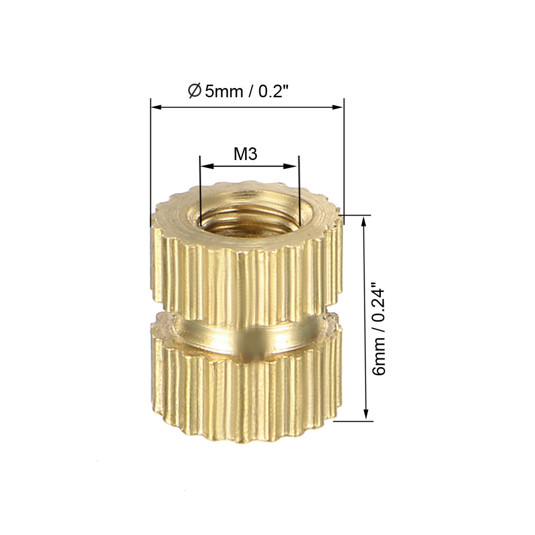 uxcell Uxcell M3 x 6mm(L) x 5mm(OD) Female Thread Brass Knurled Threaded Insert Embedment Nuts, 40 Pcs