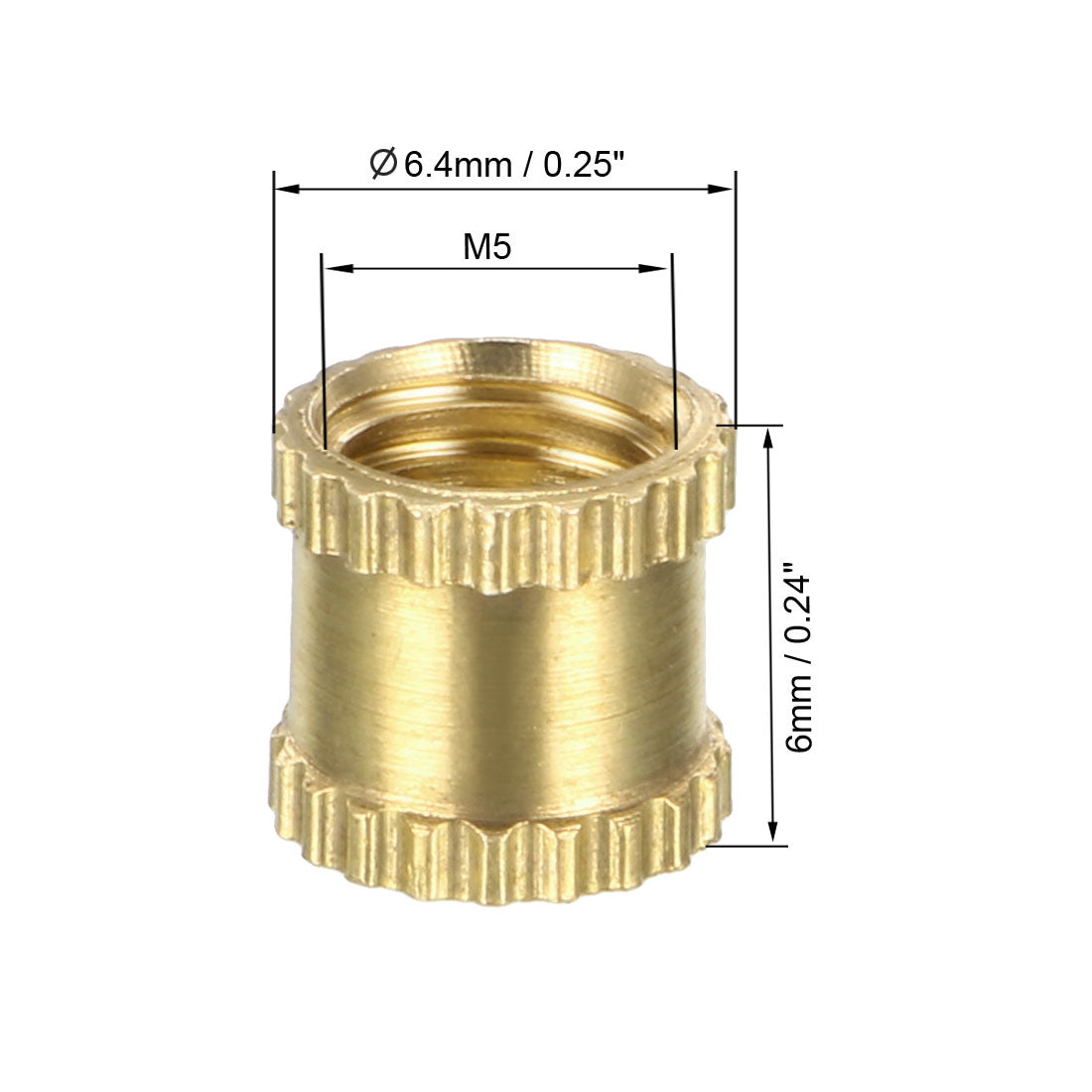 uxcell Uxcell M5 x 6mm(L) x 6.4mm(OD) Female Thread Brass Knurled Threaded Insert Embedment Nuts, 100 Pcs