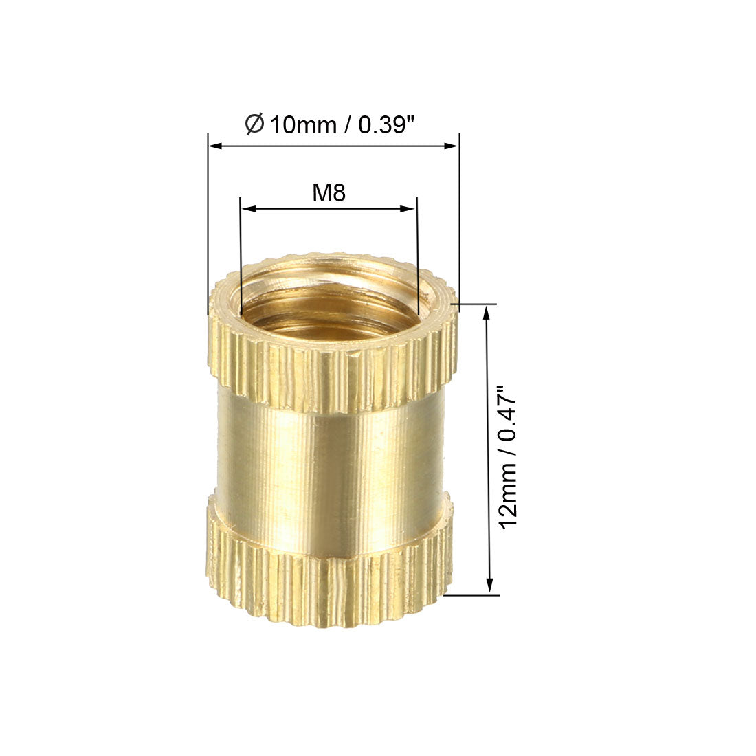uxcell Uxcell M8 x 12mm(L) x 10mm(OD) Female Thread Brass Knurled Threaded Insert Embedment Nuts, 50 Pcs