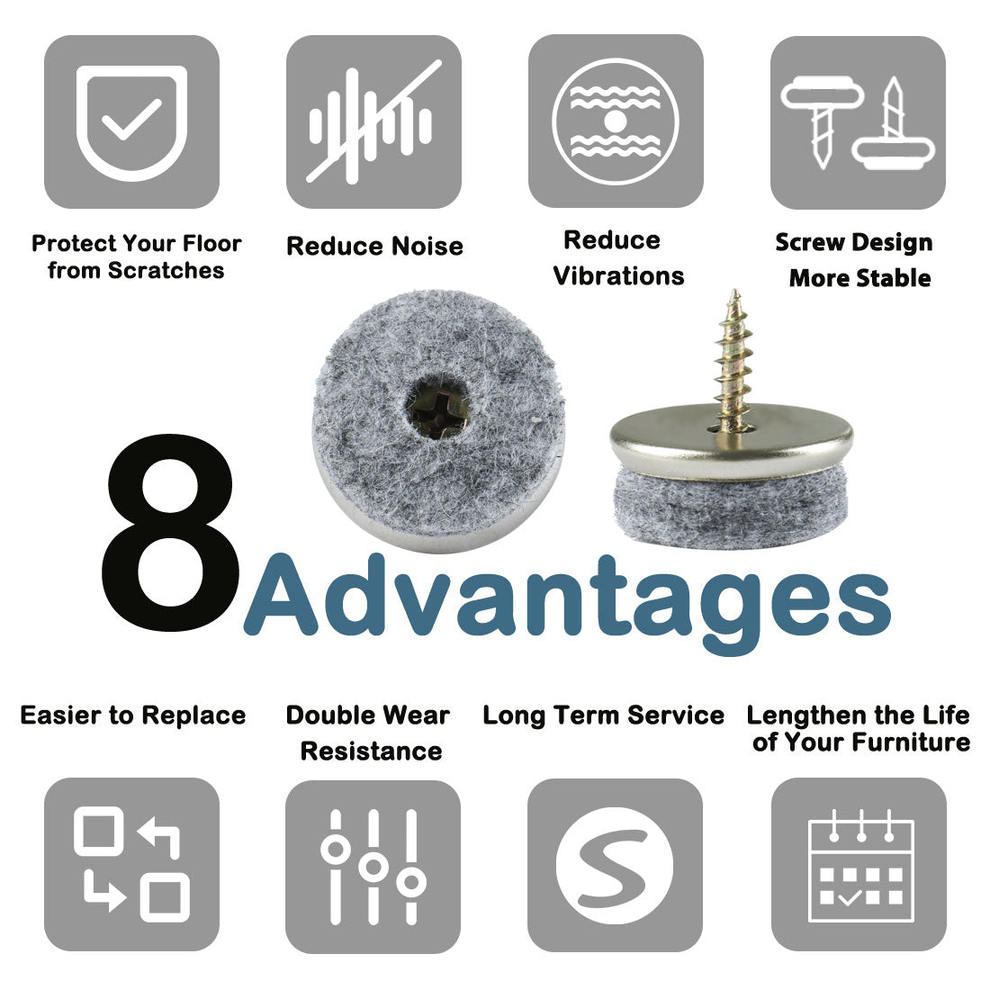 Uxcell Screw Felt Glider Furniture Leg Pads DIY Leg Feet Protectors 24mm 1" Dia 16pcs Harfington