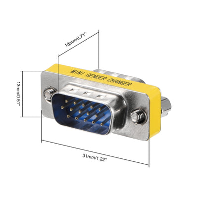 Harfington Uxcell DB15 VGA Gender Changer 15 Pin Male to Male 3-row Mini Gender Changer Coupler Adapter Connector for Serial Applications Blue