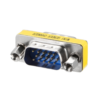 Harfington Uxcell DB15 VGA Gender Changer 15 Pin Male to Male 3-row Mini Gender Changer Coupler Adapter Connector for Serial Applications Blue