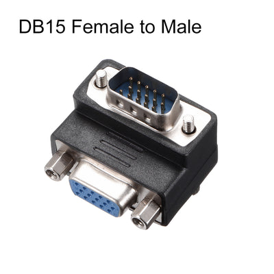 Harfington Uxcell DB15 VGA Gender Changer 15 Pin Female to Male 3-row Right Angle Mini Gender Changer Coupler Adapter Connector for Serial Applications Black
