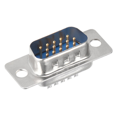 Harfington Uxcell D-sub Connector Male Plug 15-pin 3-row Port Terminal Breakout Solder Type for Mechanical Equipment CNC Computers Blue 1pc
