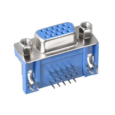 Harfington Uxcell D-sub Connector Female Socket 15-pin 3-row Right Angle Port Terminal Breakout for Mechanical Equipment Blue 1pc