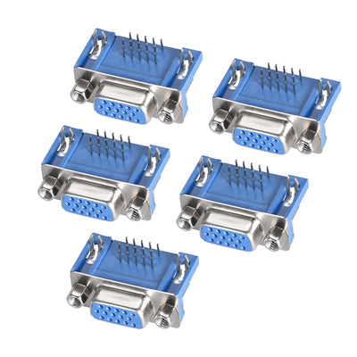 Harfington Uxcell D-sub Connector Female Socket 15-pin 3-row Right Angle Port Terminal Breakout for Mechanical Equipment Blue 5pcs