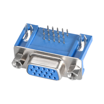 Harfington Uxcell D-sub Connector Female Socket 15-pin 3-row Right Angle Port Terminal Breakout for Mechanical Equipment Blue 10pcs