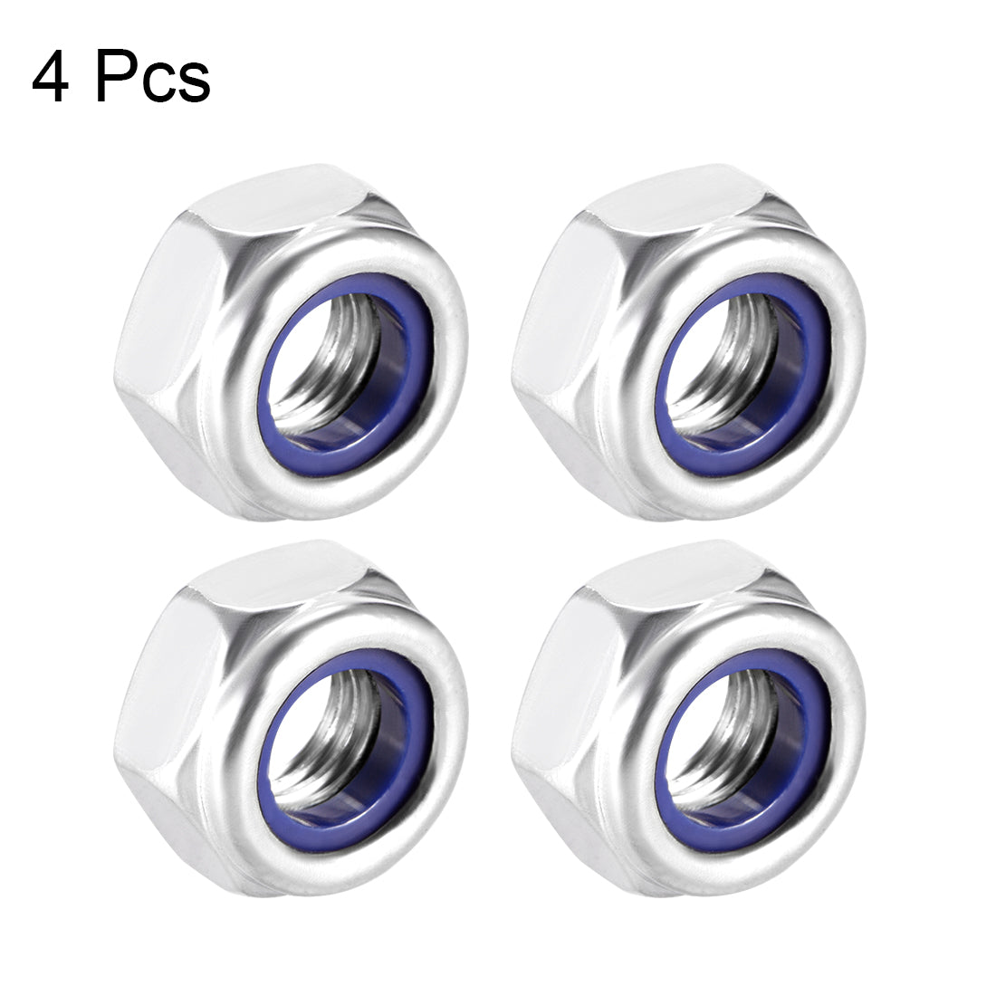 uxcell Uxcell M10x1.5mm Hex Lock Nuts Stainless Steel Nylon Insert Self-Lock Nuts, 4Pcs Silver