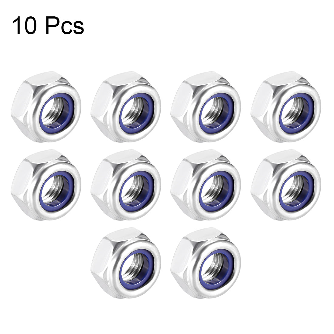 uxcell Uxcell M10x1.5mm Hex Lock Nut Stainless Steel Nylon Insert Self-Lock Nuts 10Pcs Silver
