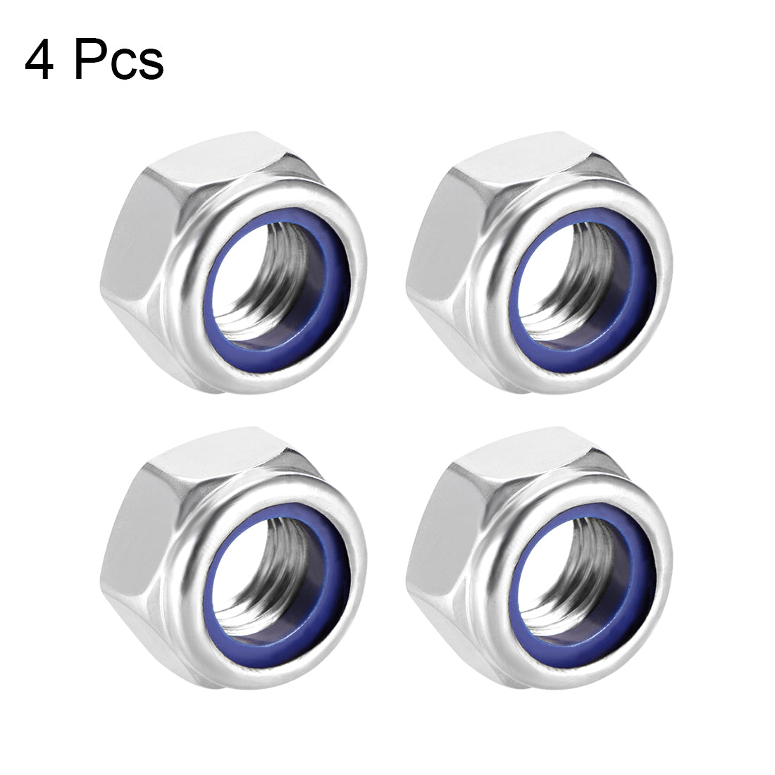 uxcell Uxcell M12x1.75mm Hex Lock Nuts Stainless Steel Nylon Insert Self-Lock Nut, 4Pcs Silver